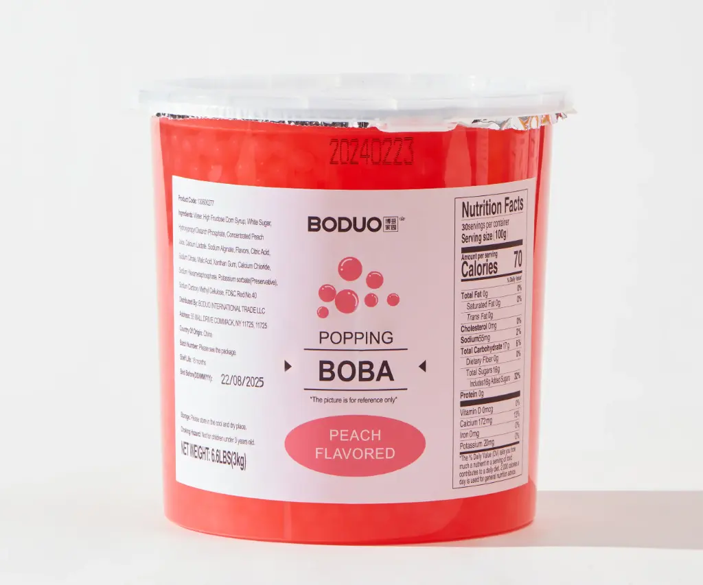 PEACH POPPING BOBA |水蜜桃风味球型果味酱 |6.6lbs × 4 buckets / Carton