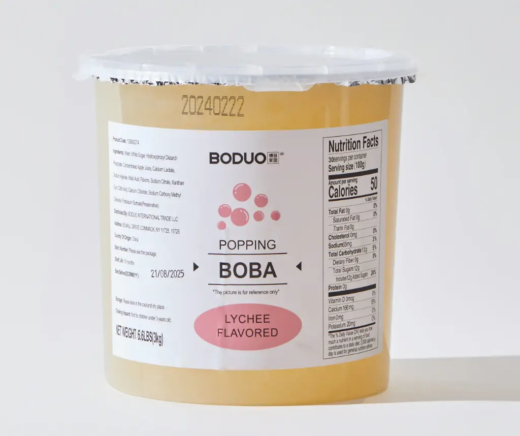 LYCHEE POPPING BOBA |荔枝风味球型果味酱 |6.6lbs × 4 buckets / Carton